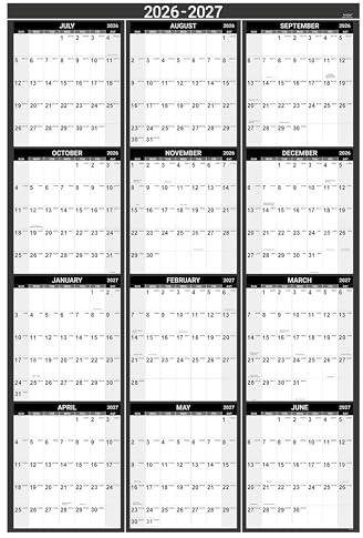 2026-2027 Yearly Wall Calendar - Calendar 2026-2027, July 2026 - June 2027, 34.4 x 22.8(Open), Yearly Wall Calendar 26-27, Vertical Layout, Double-Sided Round Stickers, Large Calendar - Black
