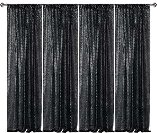 Sugargirl Lot de 4 Panneaux de Toile de Fond Noire à Paillettes pour Halloween, 61 x 2,4 m, pour Photographie, fête, Mariage, Anniversaire, décoration Murale