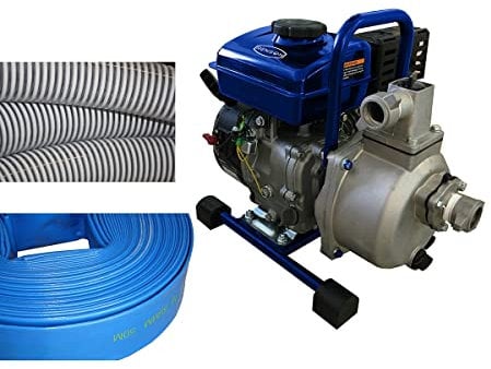 MOTOPOMPE EAUX CLAIRES 12M3/H AVEC FLEXIBLES ASPI ET REFOUL RENSON