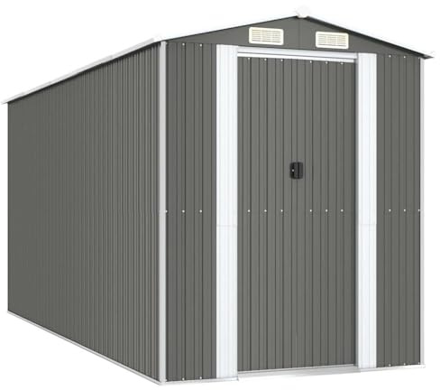 vidaXL Garden Shed Outdoor Storage House Garage Tool Organiser Tool Storage Sentry Shed House Light Grey 192x440x223 cm Galvanised Steel