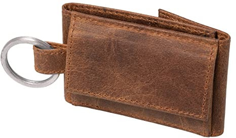 Roberto Romano 48220 - Mini Geldbörse aus feinem Echtleder, kleines Portemonnaie für Herren und Damen mit Schlüsselring, Münzbörse, Slim Börse für gefaltete Scheine und Münzen, ca. 8,5 x 5 cm, Braun