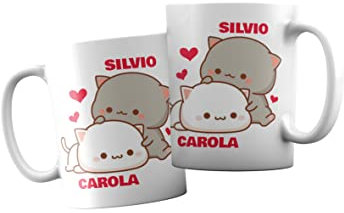 t-shirteria Coppia Tazze di San Valentino con Nomi Personalizzati, Gattini, Amore, Dolce, Cuori, Lovers, Innamorati, Marito Moglie, Idea Regalo
