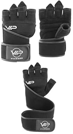 VIP Mens Womens Value Essentials Leather Breathable Weight Lifting Gym Training Gloves With Wrist Strap Support Gloves For Exercise Fitness Workout Gloves, Size Medium, Black
