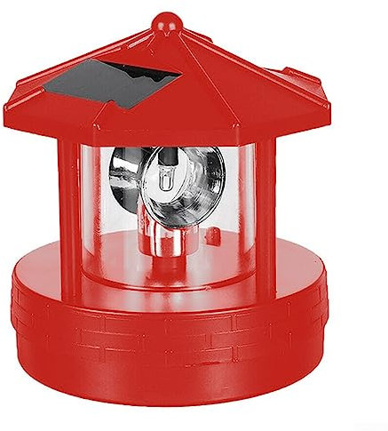 Solar Leuchtturm, LED Solarbetriebener Leuchtturm, für 360 Grad rotierende Lampe, wasserdichte Straßenlaterne, Außenturmlampe für Außen Garten Deko, Rot