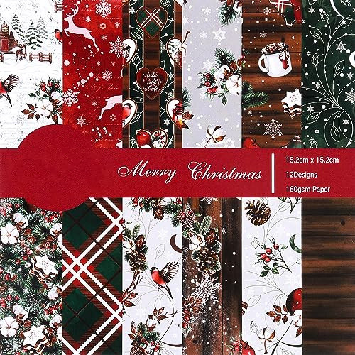 24 Blatt Weihnachtsmusterpapier, Weihnachtsdekorationspapier Festliches Scrapbook-Papier Fröhliche Weihnachten Bastelpapier für Kartenherstellung Scrapbook Dekoration Bastelkollektion(15x15cm)