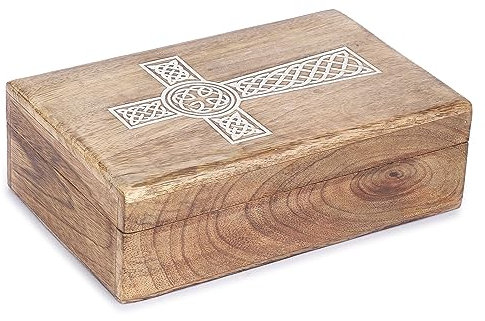 Ajuny Handgefertigte Dekorative Schmuckschatulle aus Holz Französisches Seilkreuz Design Mehrzweck Schatztruhe Aufbewahrungs Organizer Schmuckandenken Uhrenboxen Geschenke – 8x5 Zoll
