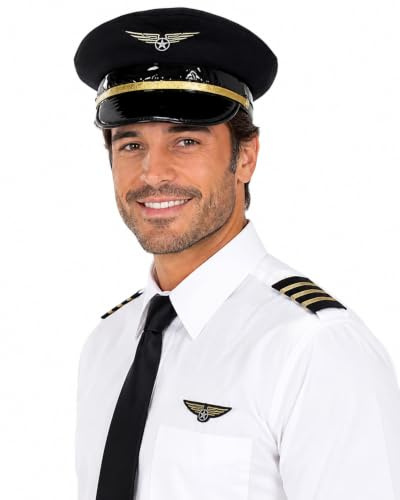 Pilotenmütze für Erwachsene | Kapitänsmütze mit Schirm - 414003 | Schwarz
