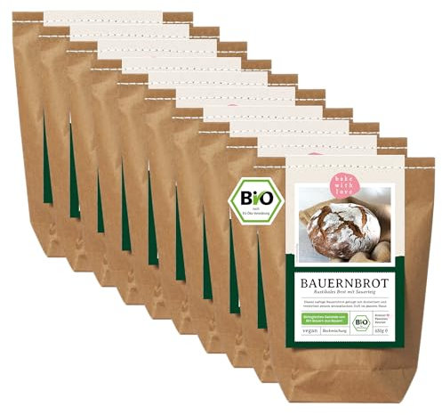 Bauernbrot Bio Backmischung - Brotbackmischung für Sauerteigbrot Brot mit Sauerteig selber backen - 100% Zutaten aus Deutschland - auch für Brotbackautomaten geeignet -Bake with Love (10er Pack)