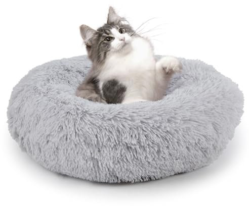 LATRAT 1 panier rond doux et lavable pour chien ou chat, pour chats et petits chiens, gris clair, 40 x 40 cm