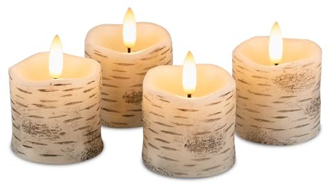 Rhytsing 4 Weiße Birken LED Kerzen mit Timerfunktion, Flammenlose Votivkerzen aus echtem Wachs für Hochzeiten, Batteriebetriebene Teelichter zu Weihnachten - D5cm