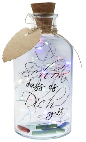 DAGORD 1 Pièces Bouchon LED Bouteille avec Piles avec Inscription en Allemand Schön, dass es Dich gibt, 16x8 cm Bouteille avec Lumière LED pour Mariage Party DIY Noël - avec Batterie