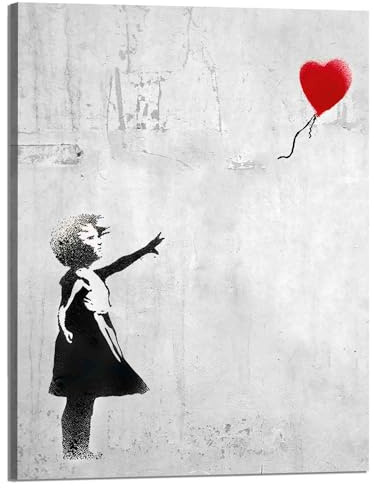 Kunstbruder Wandbilder Banksy berühmte Motive - Komplett Aufhängefertig, Street graffiti art, moderne Leinwand Mood bilder (girlwithheartgrau, 70x100 cm)