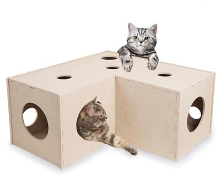 Meeyoview Katzentunnel, Filztunnel für Indoor-Katzen, Peekaboo Versteck Höhle, L-Form Kitty Tunnel Bett, Interaktives Katzenwürfelspielzeug für kleine, mittelgroße und große Katzen