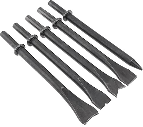 Evzvwruak 5Pcs/Lot Replacement Accessories Hard Steel Solid Long Air Chisel Impact Head Support Pneumatic Tool for Cutting/Rusting Removal
