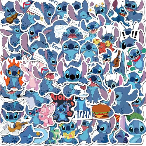 50 Pcs Stitch Stickers,Kawaii Lilo Stickers,Waterproof Vinyl Cartoon Stickers,Cute Anime Graffiti Children Stickers for Snowboard Laptop Luggage Motorcycle Bicycle Fridge Kids Teens Gift