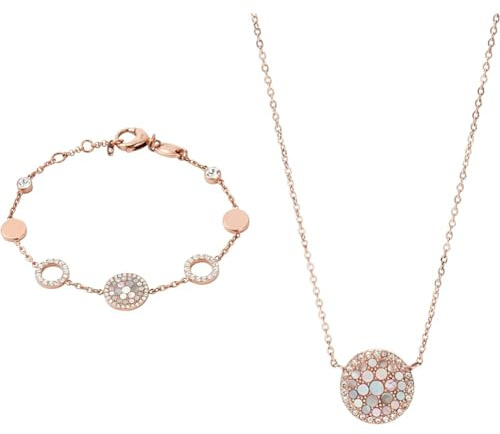 Fossil Armband Für Frauen & Halskette Für Frauen, 40,6 Cm Länge, 5,1 Cm Verlängerung Rosa, Rose Gold Perlmutt, Edelstahl Halskette, JF01740791