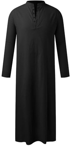 Btruely Arabische Kleidung Herren Muslim Kaftan Abaya Gewand Robe Crew Stehkragen Thobe Arabisch Gebet Eid Islamische Kleidung Dem Nahen Osten für Männer (Schwarz, L)