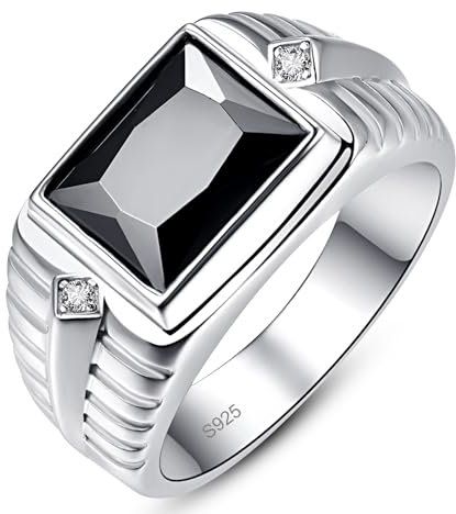 Yaresul 5.3ct Rechteck Schliff Schwarz Onyx Obsidian Ring für Männer - 8X10mm Weiß Cubic Zirconia 925 Sterling Silber Hochzeit Ring Größe 54.4(17.3)