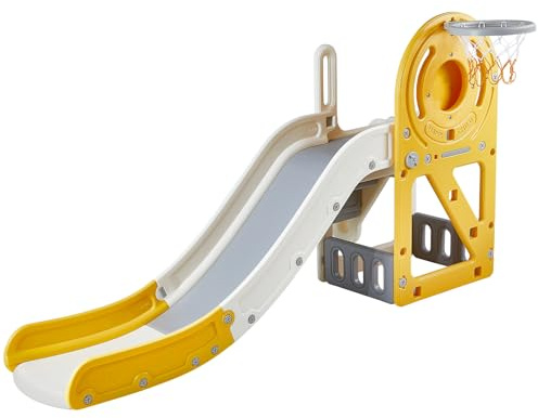 VEVOR Toddler Slide, Kid Slide for Toddlers Age 1-12 w/Climbable Ladders & Basketball Hoop & Storage Space, Indoor Outdoor Slide Playset for Kids Within 50kg, Toddler Playground w/Raised Handrail
