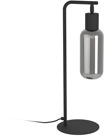 Eglo Table lamp Maione, Bedside Light with Smoked Glass Shade | metal fixture in black and grey coated glass, E27 socket, 50.5 cm tall