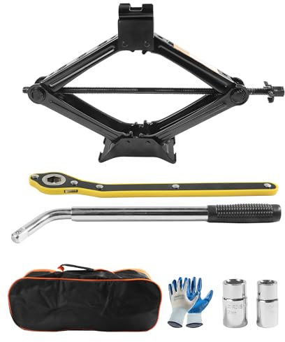 bylikeho Wagenheber-Set, Scherenwagenheber, Scherenhebebühne für Auto, 2 Tonnen, Autozubehör, Wagenheber, Reifenwagenheber, Werkzeugset, Universal-Notfall-Set mit Radschlüssel, tragbares