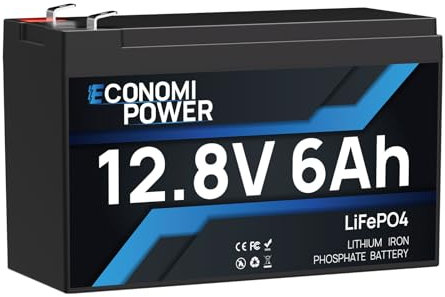 EconomiPower 12V 6Ah LiFePO4 Batterie Auto, 12V Deep Cycle Batterie, 5000+ Zyklen, Eingebautes BMS, Lithium Eisen Phosphat für Solar, Marine, Fischfinder, Aufsitzspielzeug
