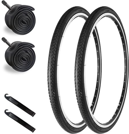 GRELiving 2er-Pack 26 Zoll Fahrradreifen 26x1 3/8 Mantel 37-590 Plus 2er-Pack 26 Zoll Schlauch 26x1 3/8 AV32mm Ventil kompatibel Vintage Fahrrad