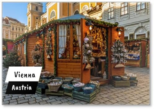 Holzkiosk mit handgefertigtem Weihnachtsschmuck in Wien, Österreich, Kühlschrankmagnet
