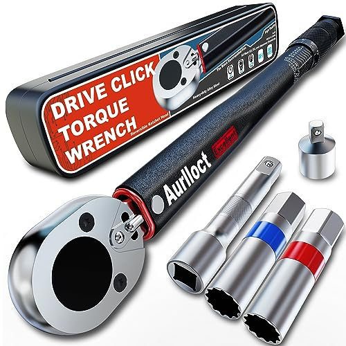 Aurlloct 3/8 Inch Drive Click Torque Wrench, Torque Spanner Set 5-70 Nm, 72-Tooth, Including Extension Bar, High Precision ± 3% Tool Repair Kit for Spark Plug and Motorcycle Car Maintenance