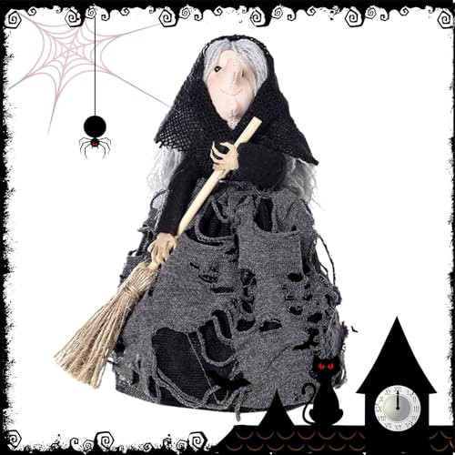 Witches Broom Wizard Scary Decoration | Witch Doll with Broom - Halloween Decoration Unique Handcrafted Halloween Doll Halloween Decoration Props