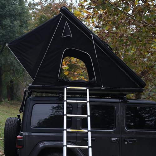 All Black Camping Roof Top Tent, Extend Awning Suv Top Tent, Weatherproof Truck Van Rooftop Tent for 3 People, Deluxe Camping Accessories, Hard Shell Trailer Tent, Quick Pop Up Car Tent