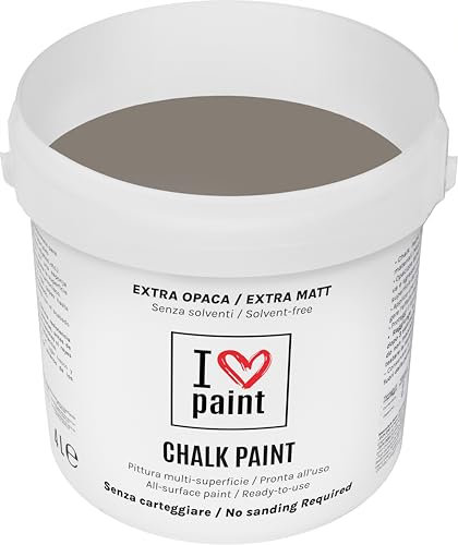 I LOVE CHALK PAINT Colore Tortora 4 Litri - Senza Carteggiare Colora Mobili, Pareti e Oggetti - Senza solventi e formaldeide – Inodore a base di acqua