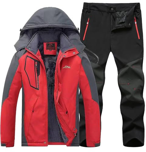 Skianzug Herren 2 Teilig Set - Schneeanzug Herren Zweiteilig Outdoor-Skikleidung Winddicht Ski Anzug Mit Kapuzen Atmungsaktiv Softshelljacke/Schneehose Winter Snowboarden Ski-Anzug Schnee-Jumpsuit