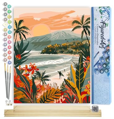 Figured'Art Peinture par Numéro Adulte avec Cadre Plage tropicale - Activité Manuelle Kit de Loisir Créatif DIY Numéro d'Art Complet - 40x50cm avec châssis en bois à monter