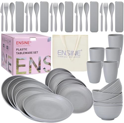 ENSINE Vaisselle de camping en plastique de qualité supérieure, vaisselle de pique-nique incassable pour 5 personnes, légère et portable, idéale pour le camping, les activités de plein air et les