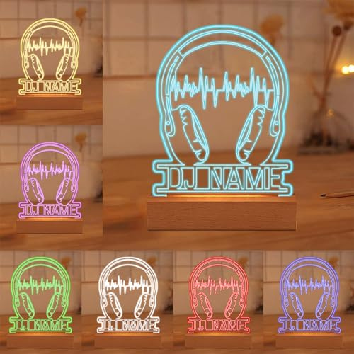 MYZQIFF Personalisierte DJ-Player 3D-Illusionslampe für Jungen, LED-Kopfhörer-Nachtlicht mit individuellem Namen für DJ-Musikliebhaber, DJ-Geschenke zu Weihnachten und zum Geburtstag