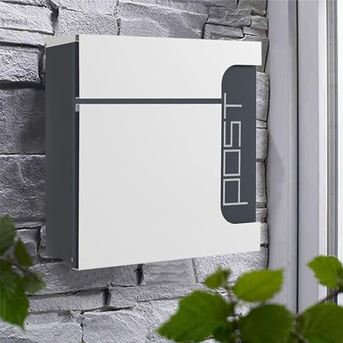 Wandbriefkasten, Kummerkasten, Briefkasten Groß, Wandmontierte Vorschlagsbox für den Außenbereich, Design mit Verstecktem Schloss, Geeignet für den Privaten und Gewerblichen Gebrauch, Weiß und Grau(Wh