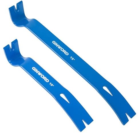 GINWORD 2-Piece Flat Pry Bar Set,10&15 Crow Bar with Nail Puller,Mini Pry Bar,Baseboard Removal Tools,Woodworking Tools for Prying, Scraping, Lifting, Pulling