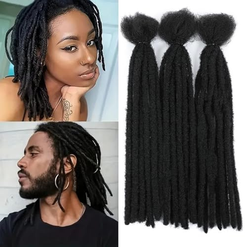 DXdixiu Dreadlock Extensions Synthetic Hair 30 Strands 100% Full Handmade Permanent Loc Extension Hair for Women/Men Daily Wear & Parties (1B, 12inch)