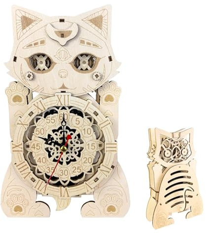 Wooden Puzzles, Wooden Puzzle Clock, Cat Clock Puzzle, Wooden Assembly Kits, Building Block Models, for Adults, Wooden Mechanical Clock Puzzle, Safe Wooden Puzzle Kits