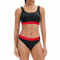 iSLASISIA Damen Sport Badeanzüge Zweiteiliger Crop Top Gerippter Bikini mit frechem Unterteil（Schwarz & Rot,EU38）