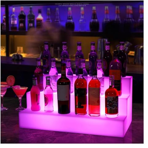 EYRMQWJPC Flaschenregal, 60 cm, 3 Stufen, LED-beleuchtet, für Likörflaschen, Alkohol, Whiskey, Regale, Ständer für Zuhause, Bar, Wohnzimmer, Zubehör und Dekoration