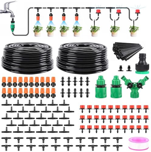 LASTOOLS Garten Bewässerungssystem, 98FT/30M Tropfbewässerung System Kits mit 1/4 Zoll Blank Verteilung Schlauch, automatische Bewässerung Ausrüstung Set für Patio Lawn