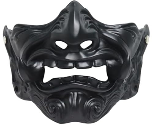 HoveeLuty Masque Oni japonais pour Halloween, 20 x 12 cm, masque Hannya en latex, demi- de samouraï avec, de guerrier avec bande élastique, accessoires d'Halloween pour cosplay, mas