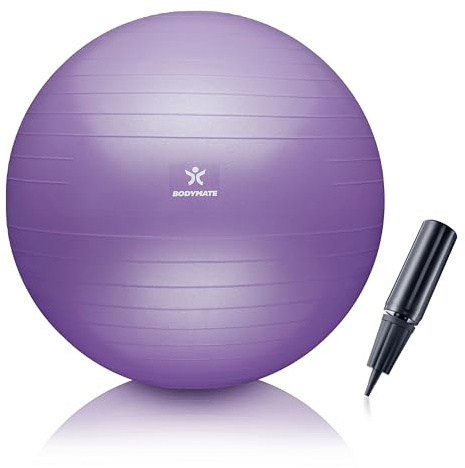 BODYMATE Gymnastikball Sitzball Trainingsball mit GRATIS E-Book inkl. Luft-Pumpe, Ball für Fitness, Yoga, Gymnastik, Core Training, für starken Rücken als Büro-Stuhl