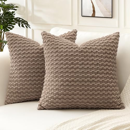 Artscope Kissenbezug Kordsamt Cord Körnig Zierkissenbezug 50x50 cm Geometrische Kissenhüllen Weiche Sofakissen Couchkissen für Sofa Schlafzimmer Wohnzimmer Büro Zuhause Dekorative 2er Set, Braun