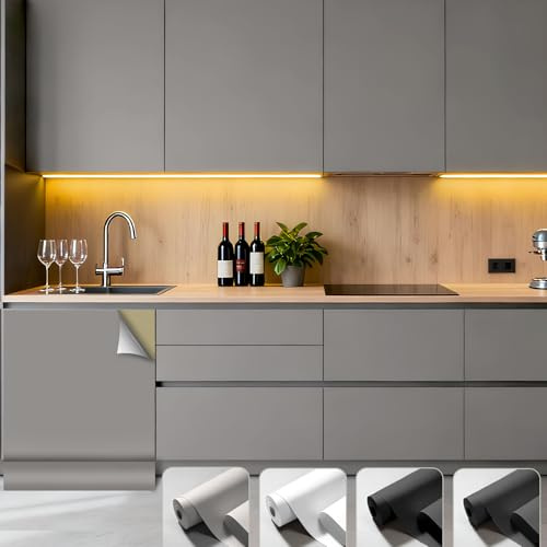 Klebefolie Möbel Hellgrau Matt Tapete 40 x 550 cm, Selbstklebende Folie Möbel Matt, Küchenfolie Schrankfolien, Wasserdicht Klebefolie Küche, PVC Dekofolie für Schränke, Fensterbank