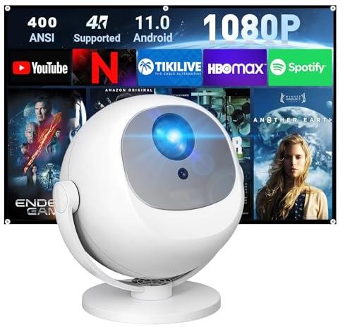 [Built-in app and Auto Focus] Smart Projector, 4K Support Mini Portable Projector with 360° Rotatable, 12000 Lumens, WiFi & Bluetooth, LCD Display, 1920x1080 Resolution ceiling projector