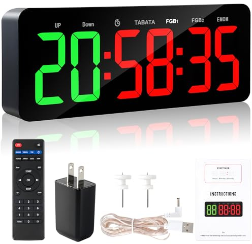 Faweskiy Reloj temporizador de gimnasio para Tabata/FBG/EMOM, reloj de entrenamiento grande para gimnasio en casa con control remoto, cuenta atrás y más, cronómetro, temporizador digital de fitness
