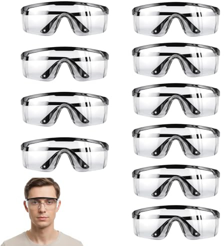 JcvPot Schutzbrille Arbeitsschutzbrille, 10 Stück Schutzbrillen Für Brillenträger, Transparente Schutzbrillen Für Labor, Bauarbeit, Outdoor-Aktivitäten, 5 X 13 Cm, PC-Material